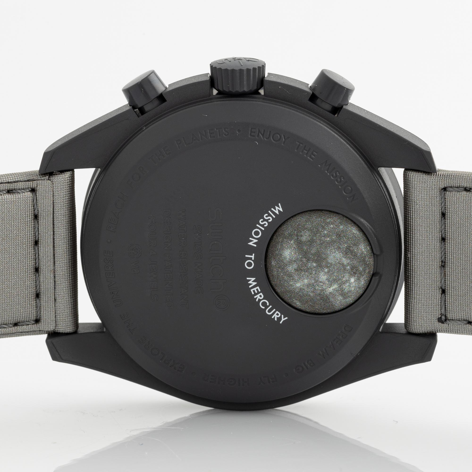 Swatch/Omega, MoonSwatch, Mission to Mercury, chronograph, wristwatch, 42  mm. - Bukowskis