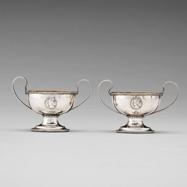 A pair of Swedish 18th century parcel-gilt silver salt-cellars, mark of Anders Schotte, Uddevalla, 1793.