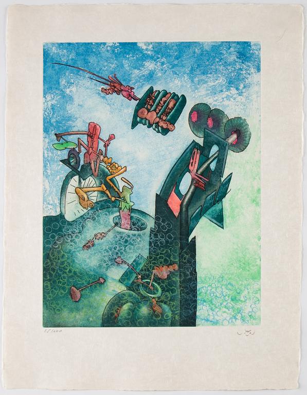 Roberto Matta, mapp med 10 akvatintetsningar, 1975, samtliga signerade med blyerts 25/100,