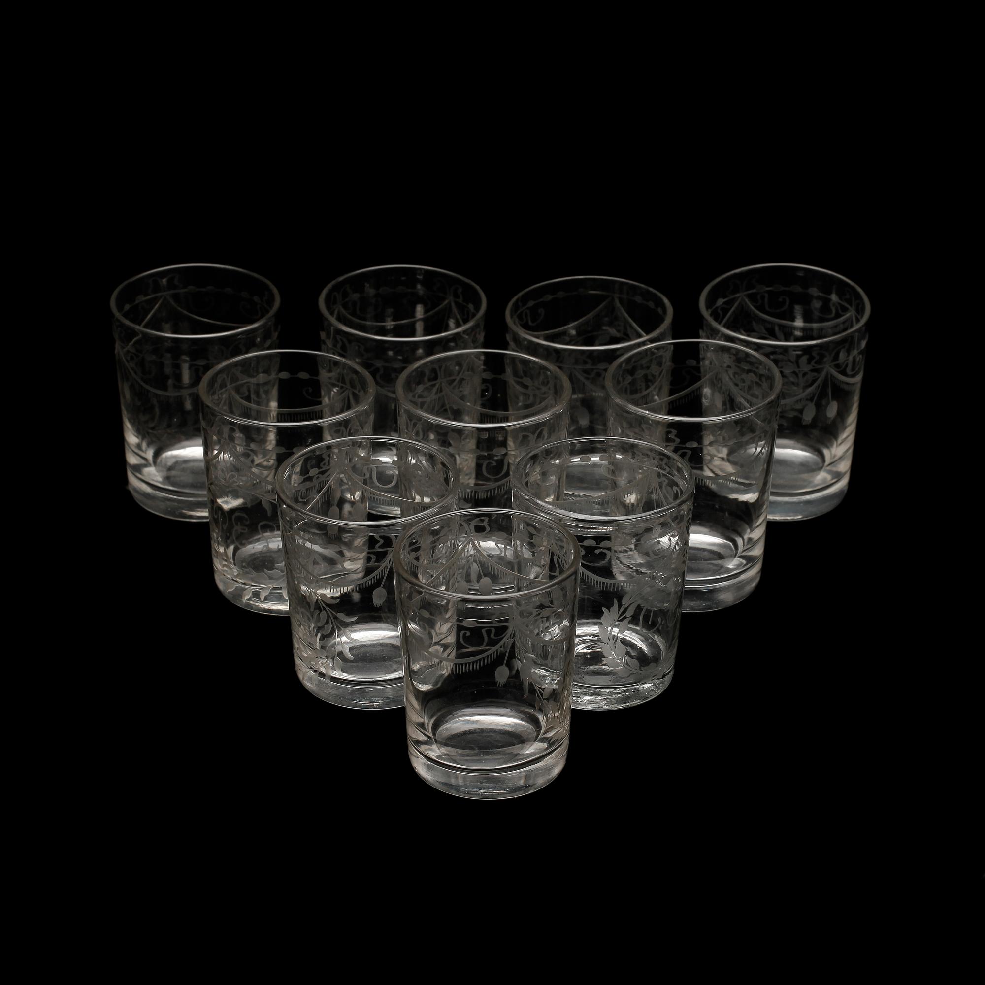 STARKVINSGLAS, 11 st, sengustaviansk stil, 1800-tal.