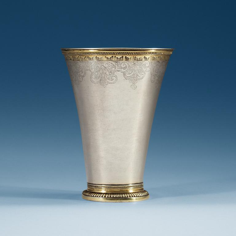 A Swedish 18th century parcel-gilt tankard, unidentified makers mark, Stockholm after 1714.