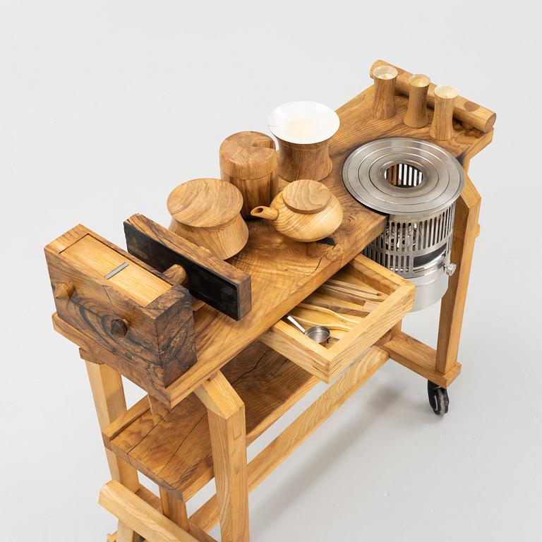 Magnus Ek, a ash wood trolley for preparation of sauce, 'Dave',  Oaxen Krog, 2020.