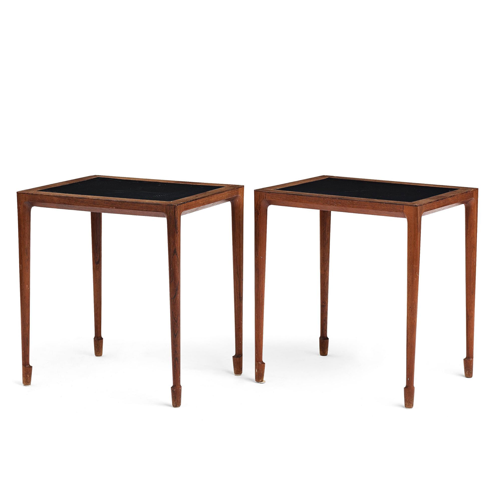 BERNT PETERSEN, a pair of rosewood veneered side tables from Wörts Möbelfabrik, Denmark, 1950's.