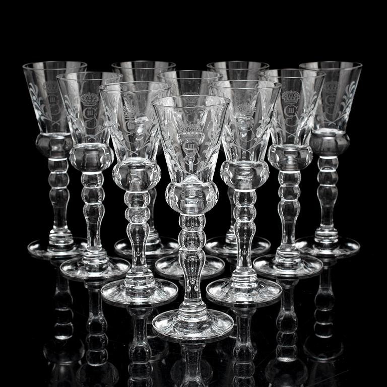 10 vodka glasses 'Gustav III', Reijmyre Glasbruk.