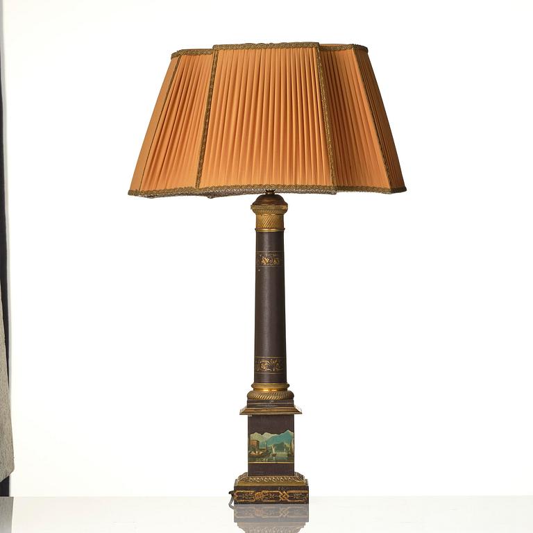 A presumably German late Empire tole-peinte lamp, ca 1830.