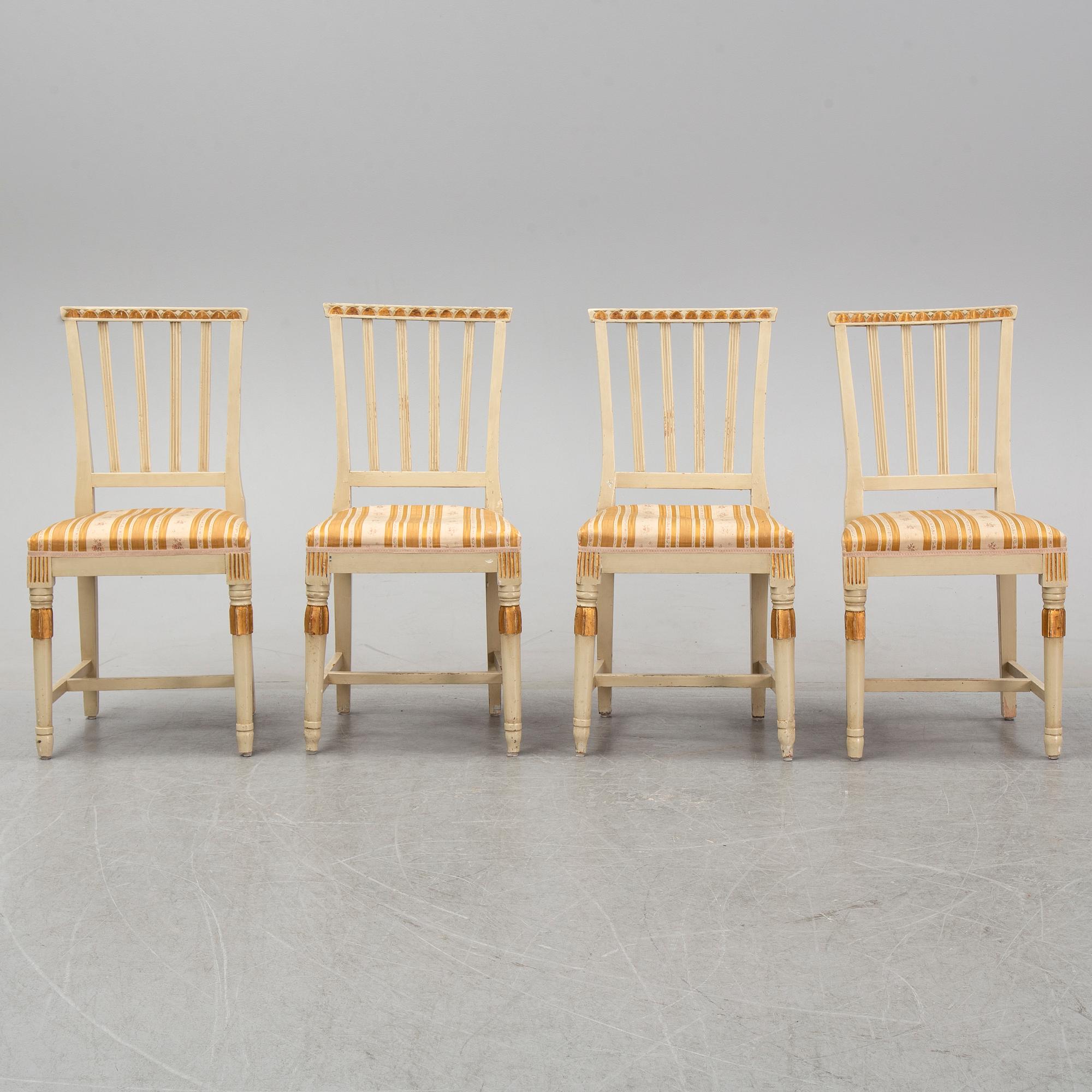 A set of two late Gustavian chairs and two chairs in late Gustavian-style, 19th and 20th Century.
