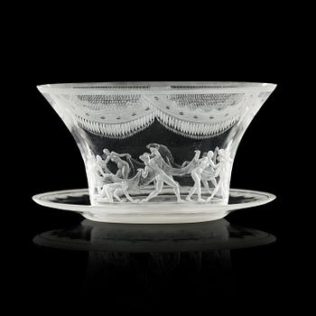 257. Simon Gate, a 'Slöjdansen' glass bowl with stand, Orrefors, Sweden 1926.