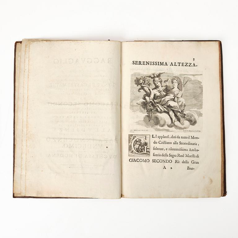Festival book with plates from Earl Castlemaine’s embassy to the Pope, 1687.