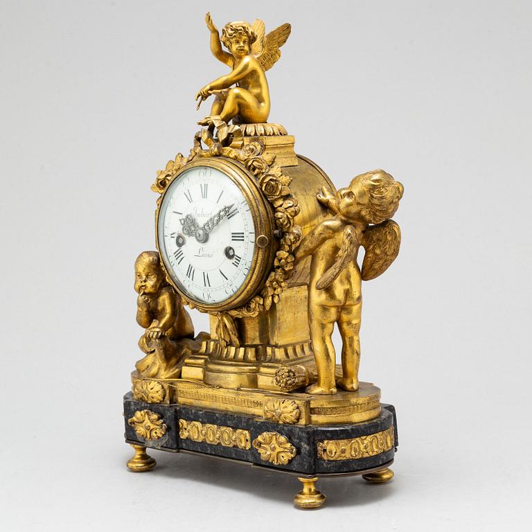 A French Louis XVI late 18th century gilt bronze mantel clock by Imbert L'ainé.