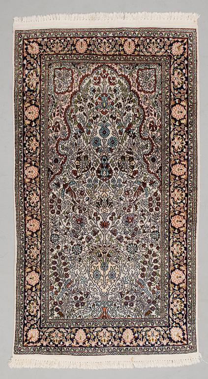 A CARPET, Kashmir, silk on cotton warp, 90x160 cm.