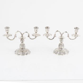 A Pair of Swedish Silver Rococo-Style Candelabras, mark of CF Carlman, Stockholm 1930.