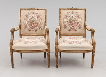 KARMSTOLAR, 1 par, Louis XVI stil, 1900-talets första hälft.