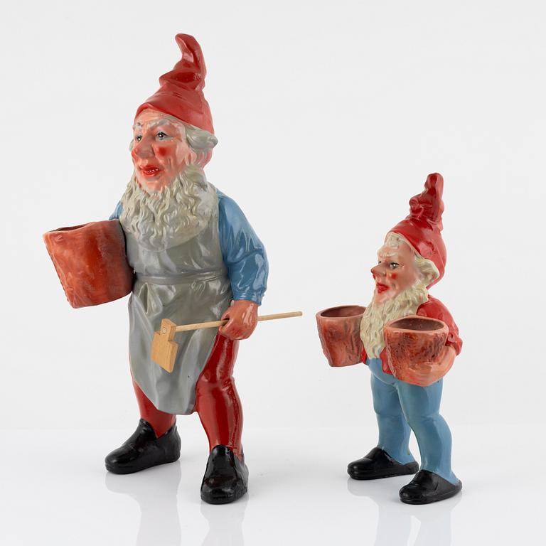 Two earthenware gnomes, second half of the 20th century.