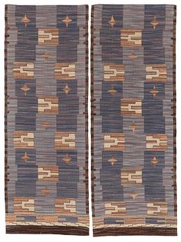 372. A pair flat weave  drapes, c. 232 x 84 cm each, signed JBV (Johanna Brunsson's weaving) and dated 1927.