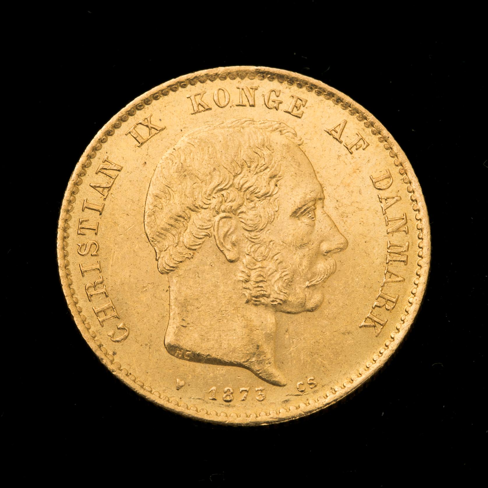 GULDMYNT, 20 kroner, Christian IX, Danmark, 1873. Vikt ca 9 gram.