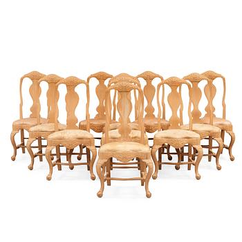 1233. A set of elevenSwedish Rococo 18th Century chairs.