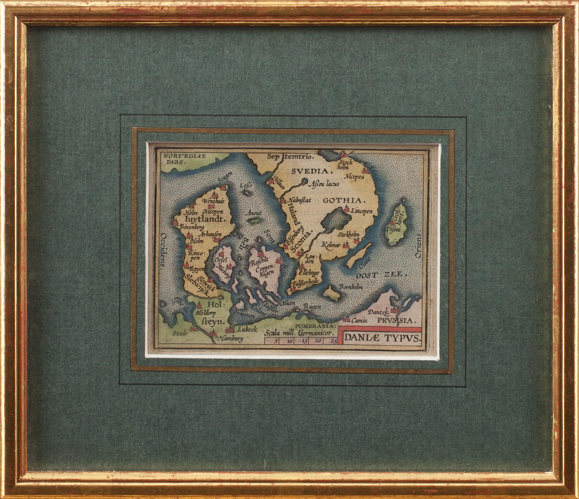 KARTA, kolorerad gravyr, Abraham Ortelius, 15/1600-tal.
