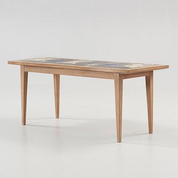 Åke Holm, a sofa table with three stoneware plaques, Höganäs 1950's-60's.