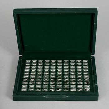 MINIATYRPLAKETTER, 100 st, sterlingsilver, Franklin Mints, 1900-talets fjärde kvartal.