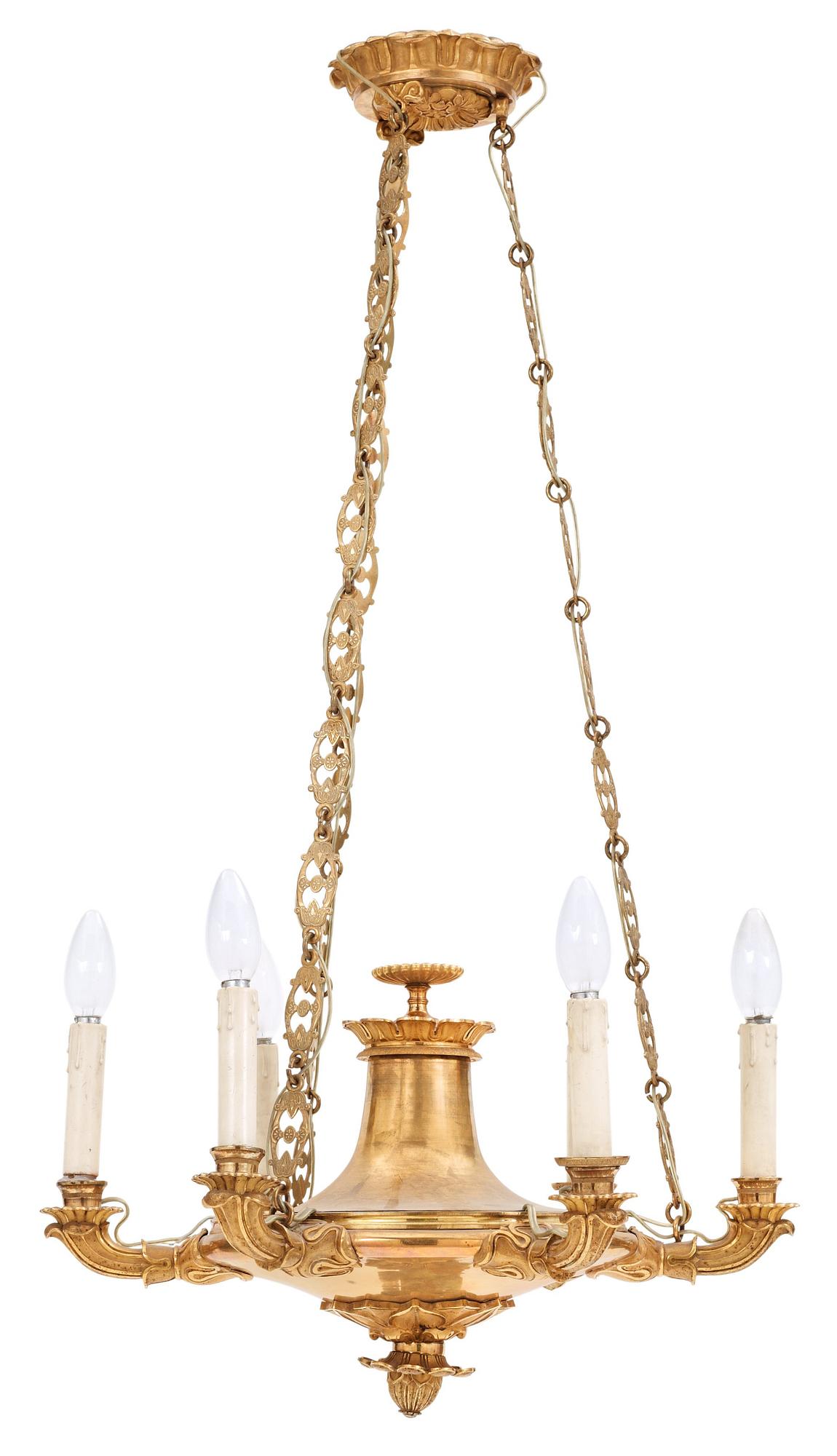 An Empire 19th century gilt bronze six-light hanging-lamp.