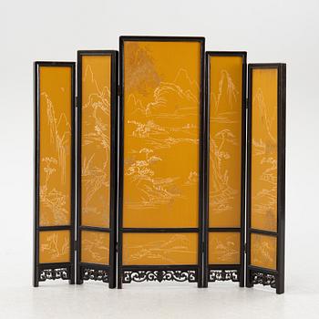 A Chinese mixed-media folding screen, mid 20th century.