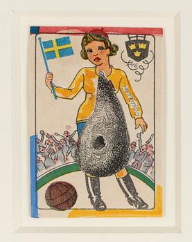 CARL OTTO HULTÉN, collage på spelkort. Signerad och daterad 1946.