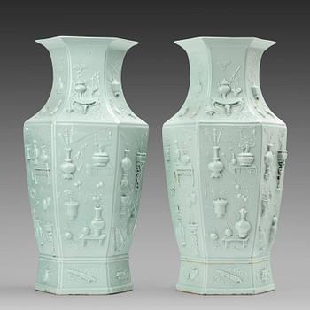 A pair of large celadon glazed vases, late Qing dynasty, circa 1900.