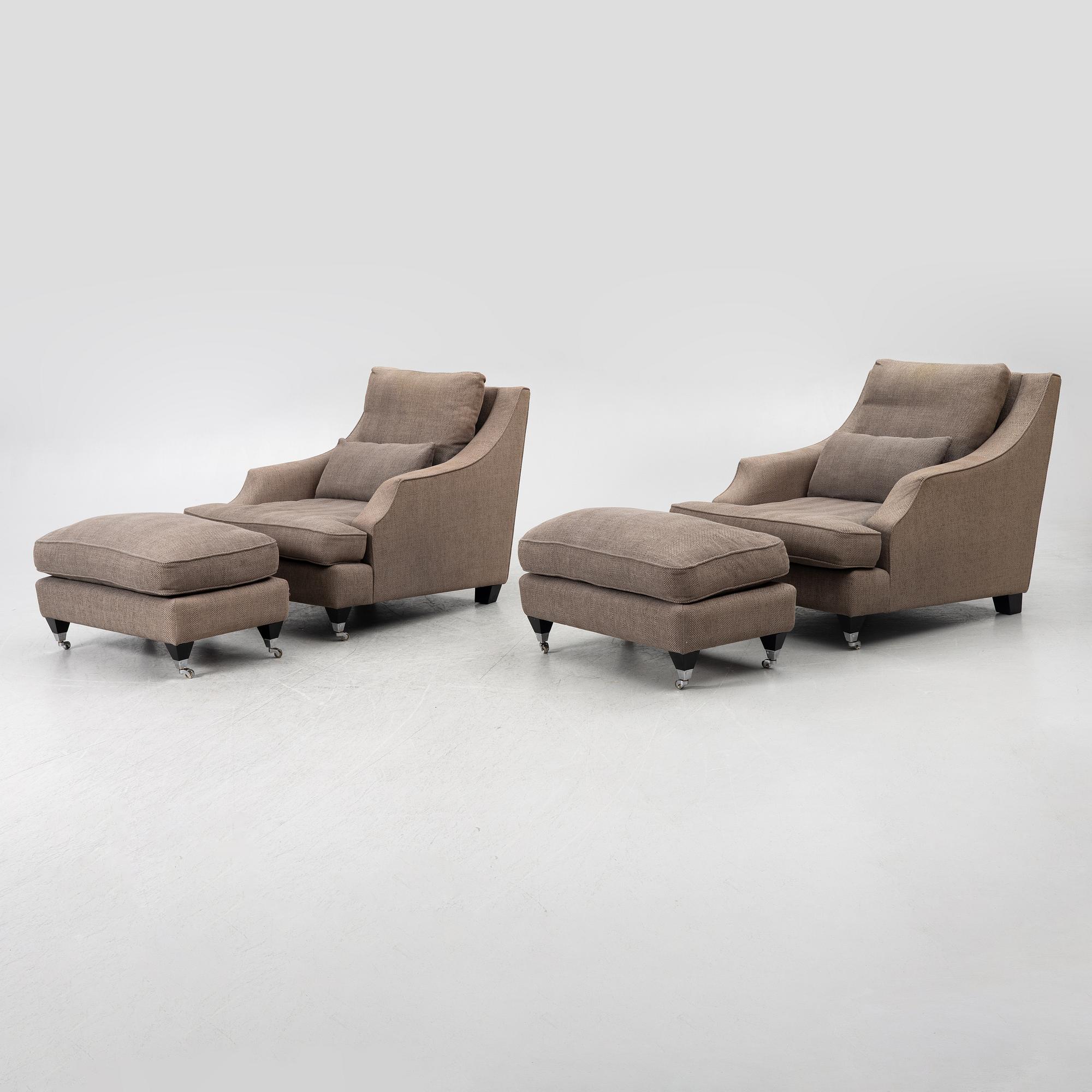 Fåtöljer med fotpallar, ett par, JIO möbler.