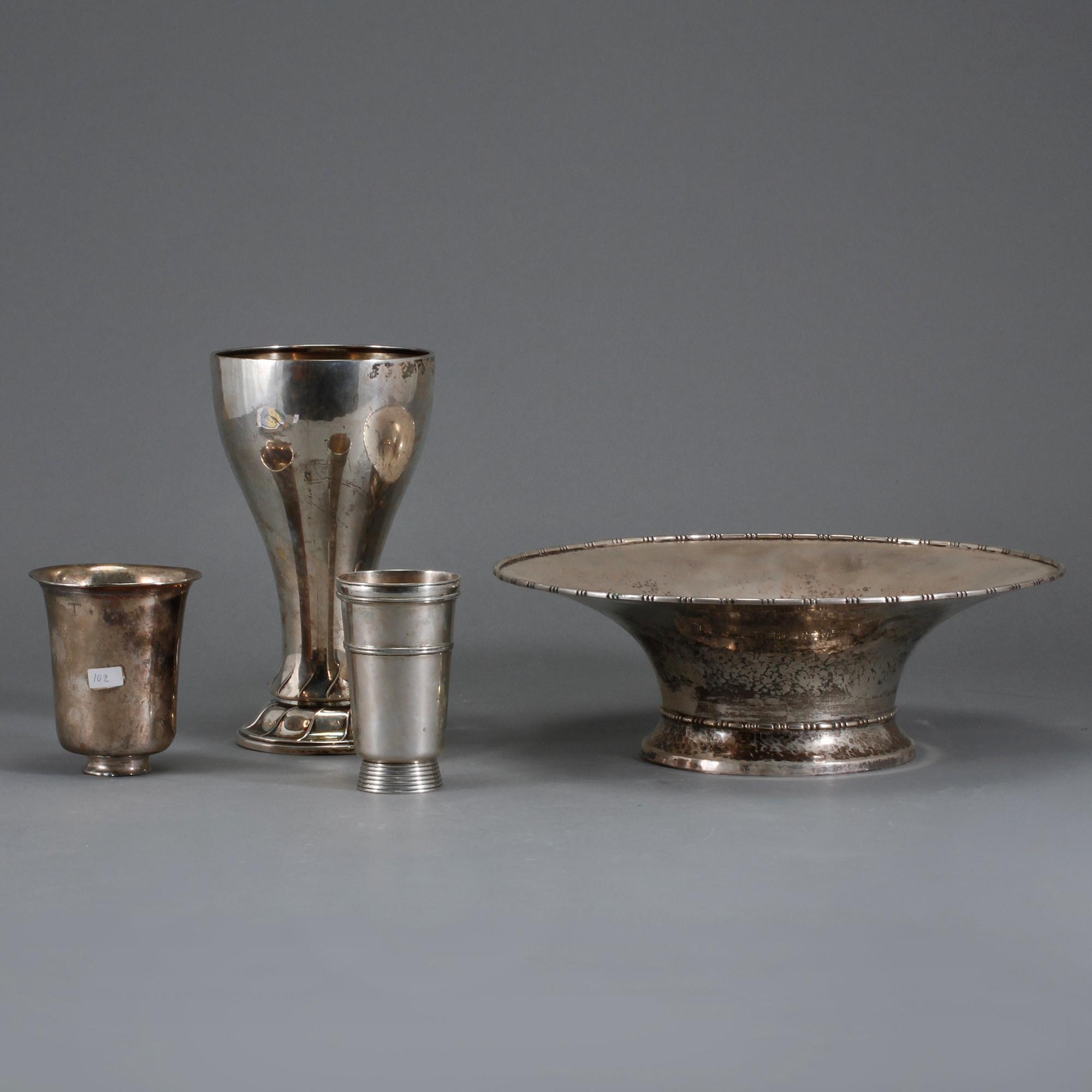 PARTI SILVER, 4 delar, Sverige och Frankrike, 1800- och 1900-tal, vikt 887 g.