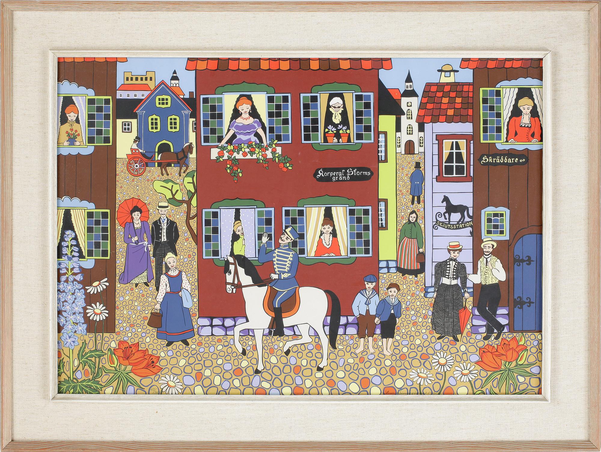 STINA SUNESSON, färglitografi, signerad o numrerad 47/350. Daterad 1960.