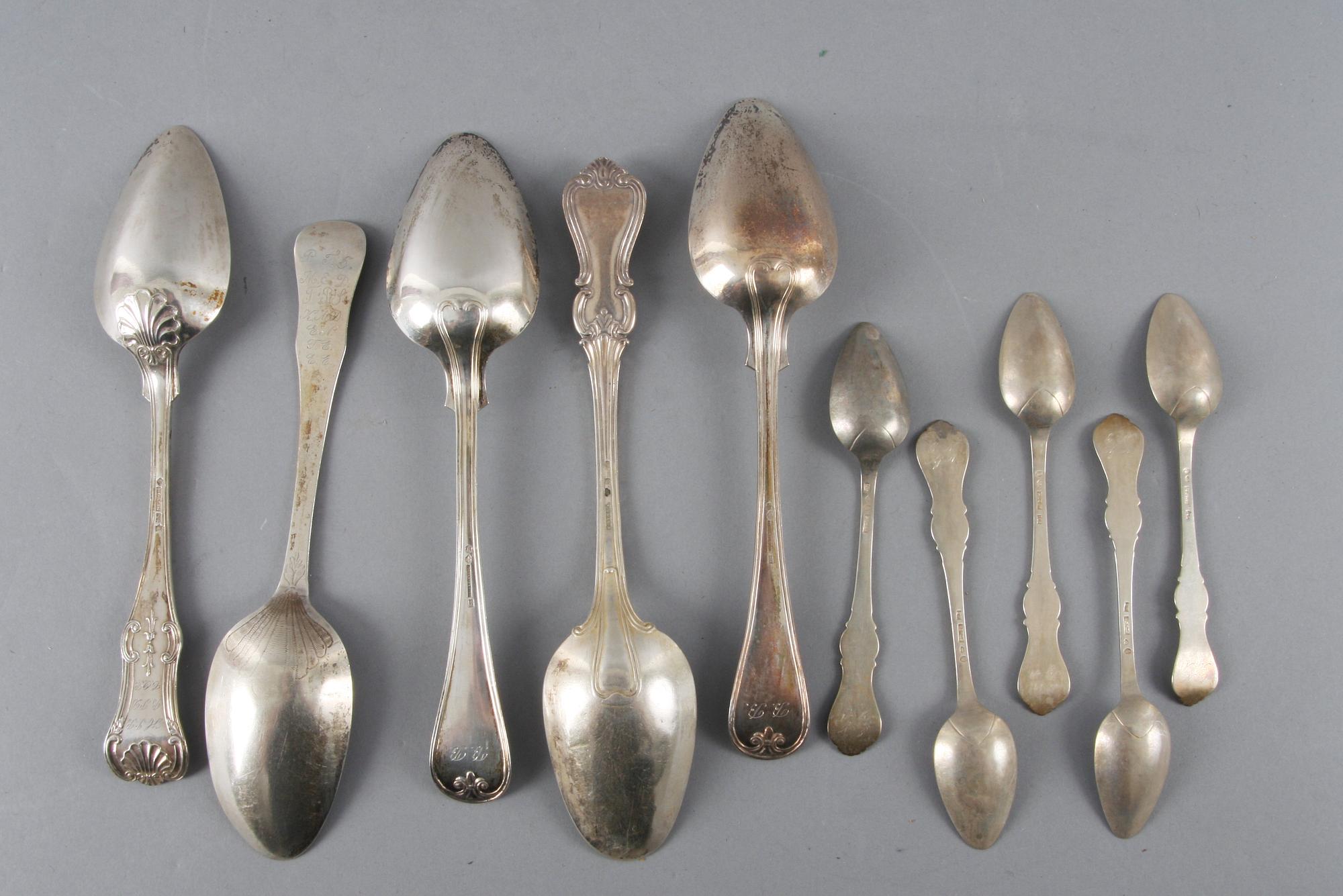 MAT- resp. TESKEDAR, 5+5. Silver, 1700/1800-tal.