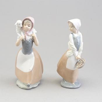 FIGURINER, 7 st, porslin, Lladro samt NAO, Spanien, 1900-talets andra hälft.
