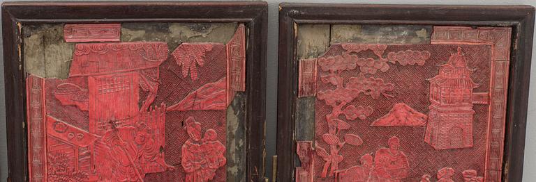 A four panel lacquer screen, Qing dynasty, 19th Century.