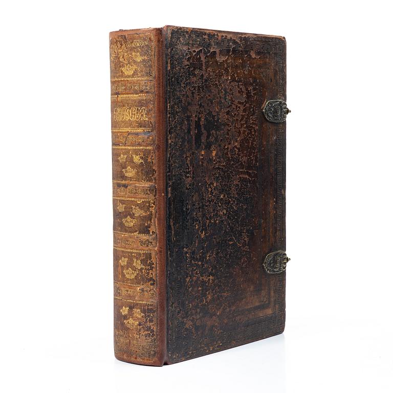 Karl XII:s stora kyrkobibel, 1702-3, med Peringskiölds bibliska historia, 1713.