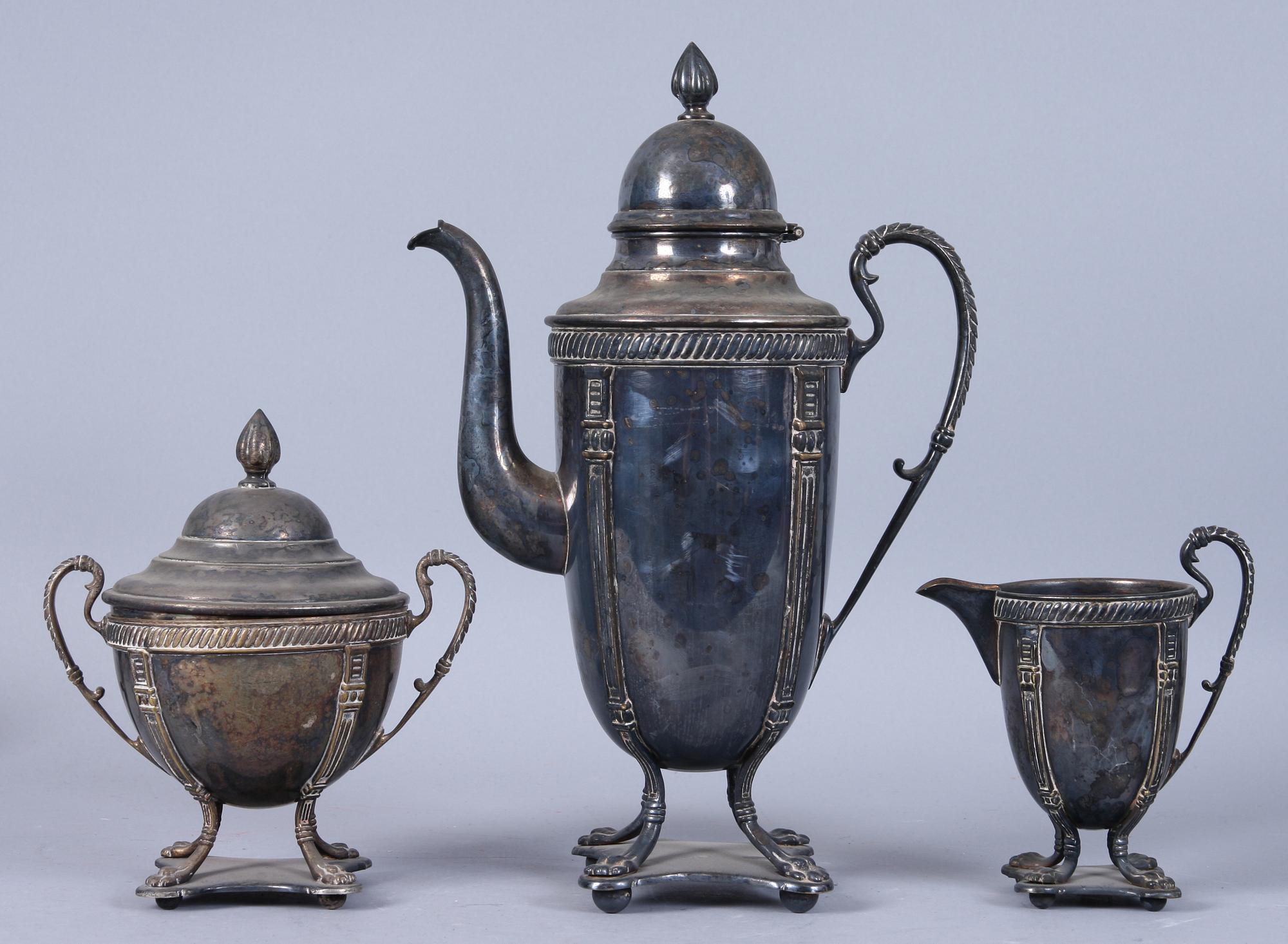 KAFFESERVIS, 3 delar, nysilver, 1900-tal.