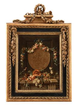 1104. Jan Weenix Follower of, Still life with fruits, flowers, a guenon and a bird.