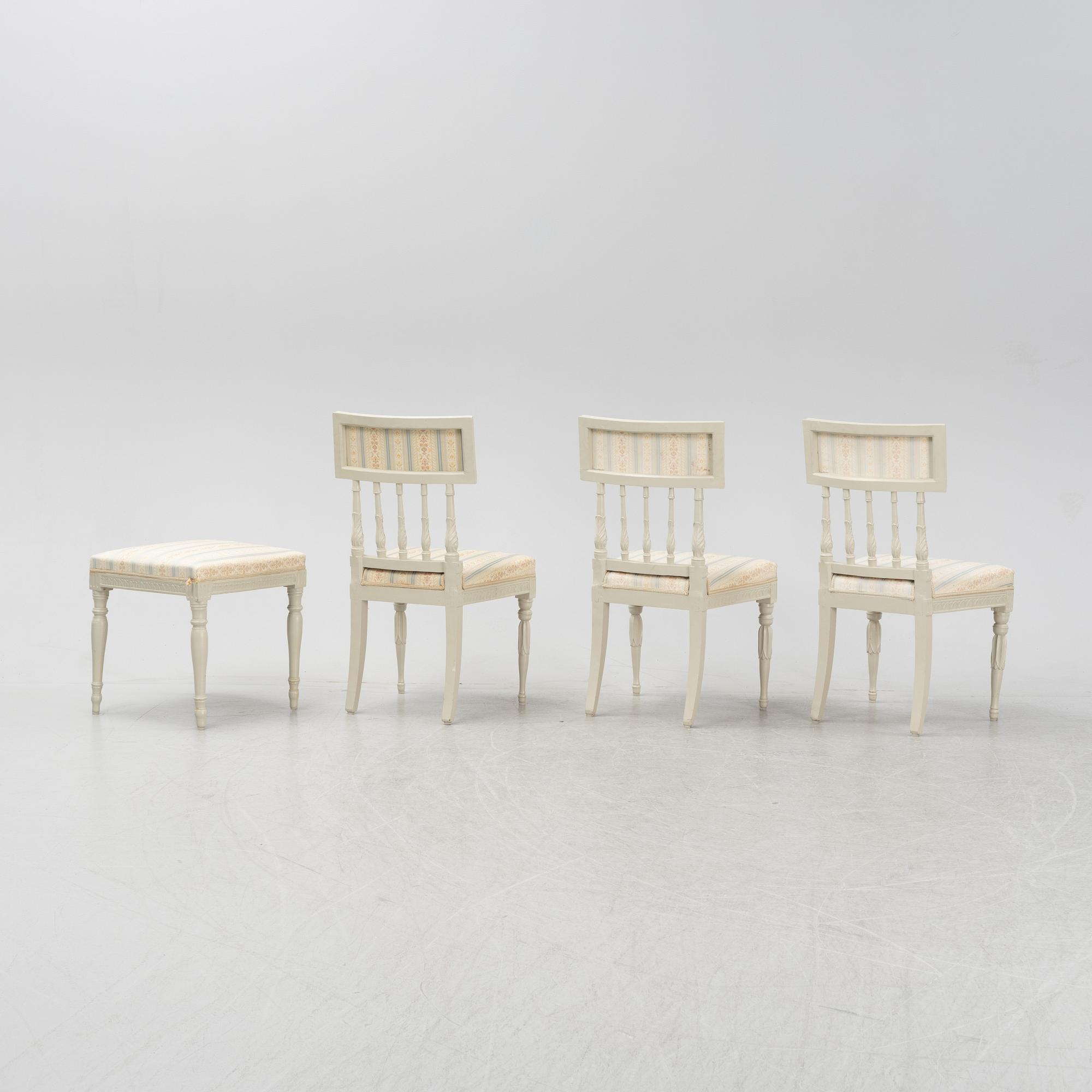 Stolar 3 st samt pall, sengustaviansk stil omkring år 1900.