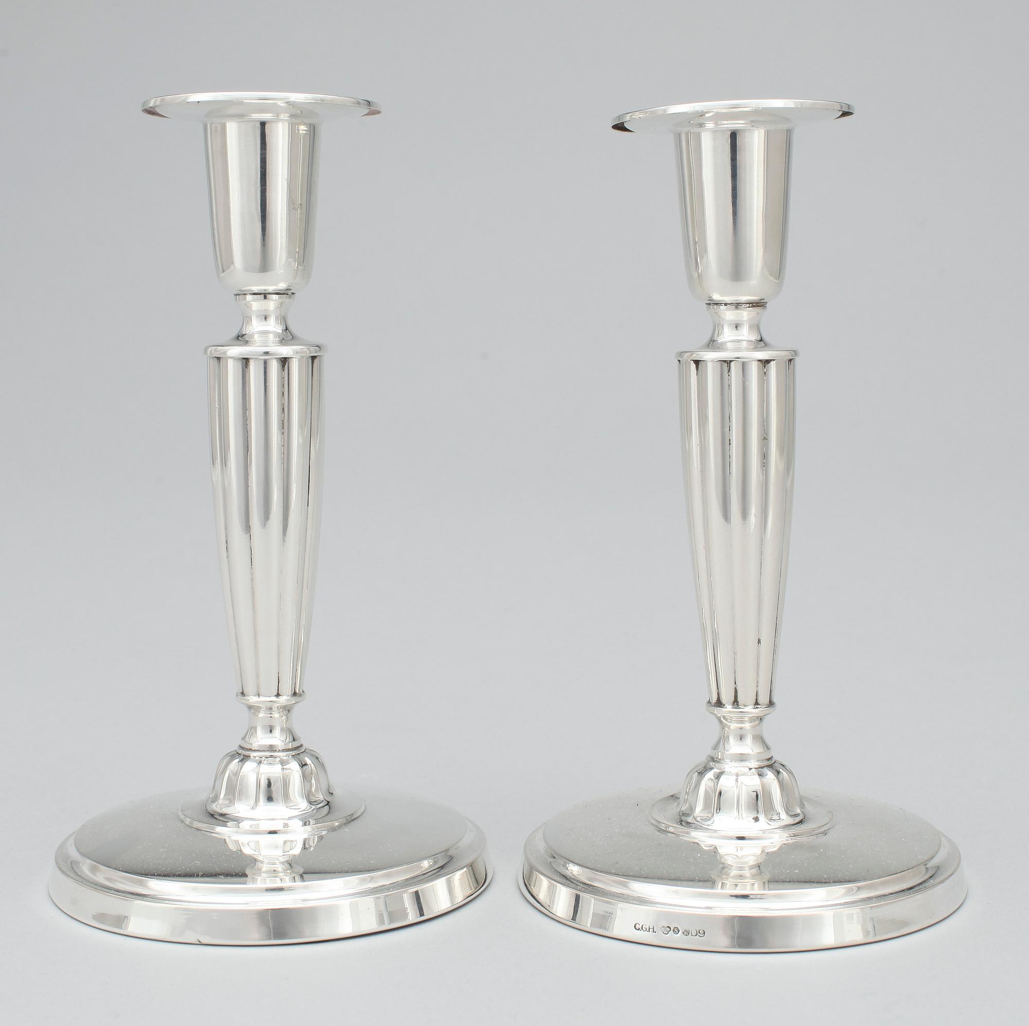 LJUSSTAKAR, silver, ett par, CG Hallberg, Stockholm 1954.