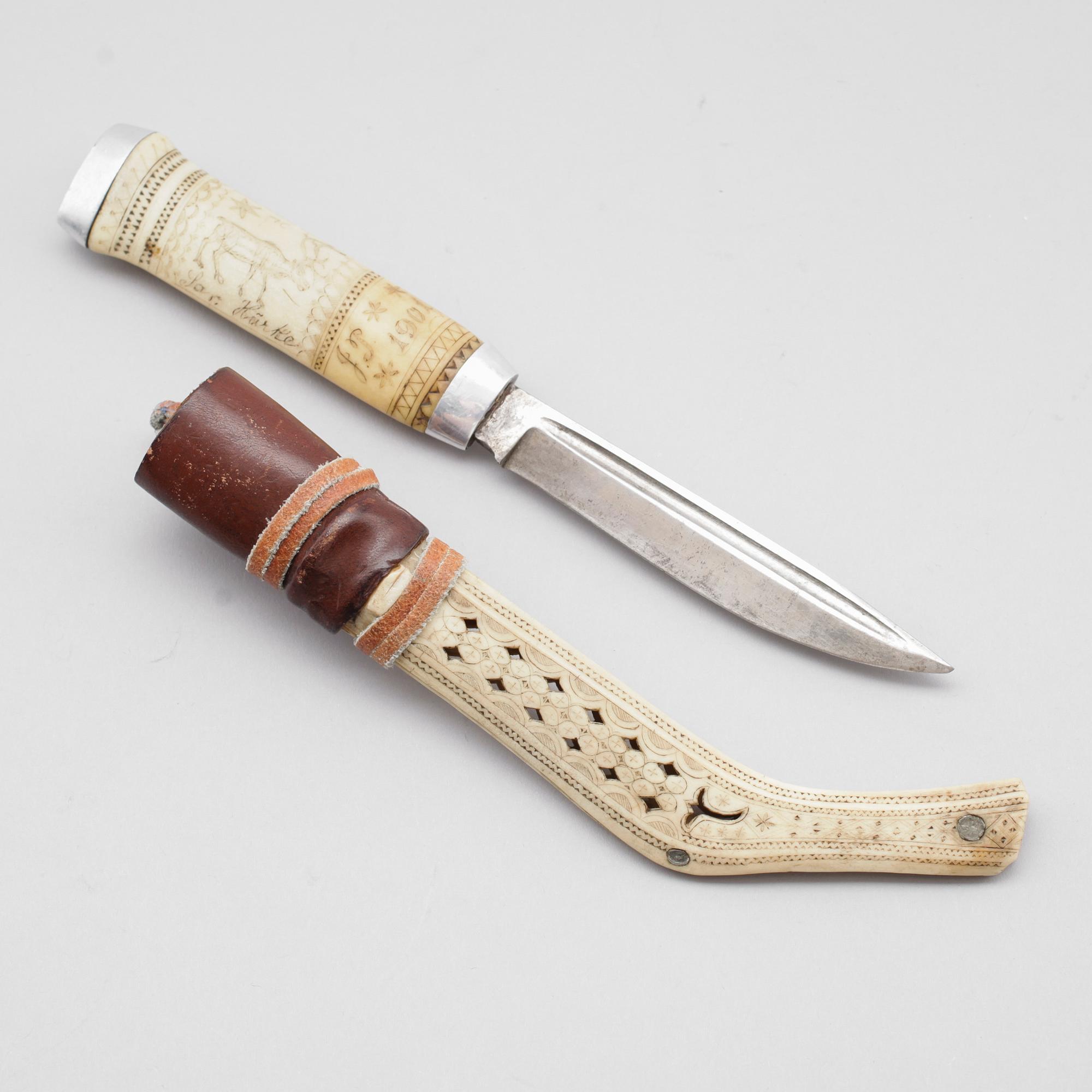 SAMEKNIV, Jon Pålsson Fankki (1880-1961), Kaitum, signerad JP och daterad 1901.