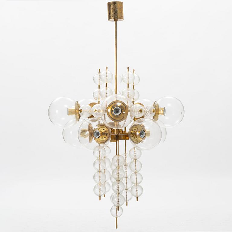 A brass and glass ceiling lamp, Italy, second half of the 20th century.