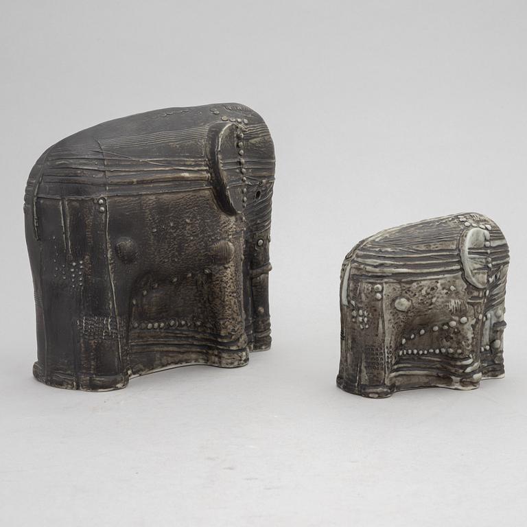 Bertil Vallien, two stoneware sculptures of elephants, Rörstrand.