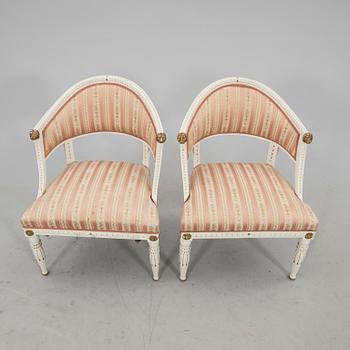 Armchairs 1 pair, late Gustavian style, first half of the 20th century.