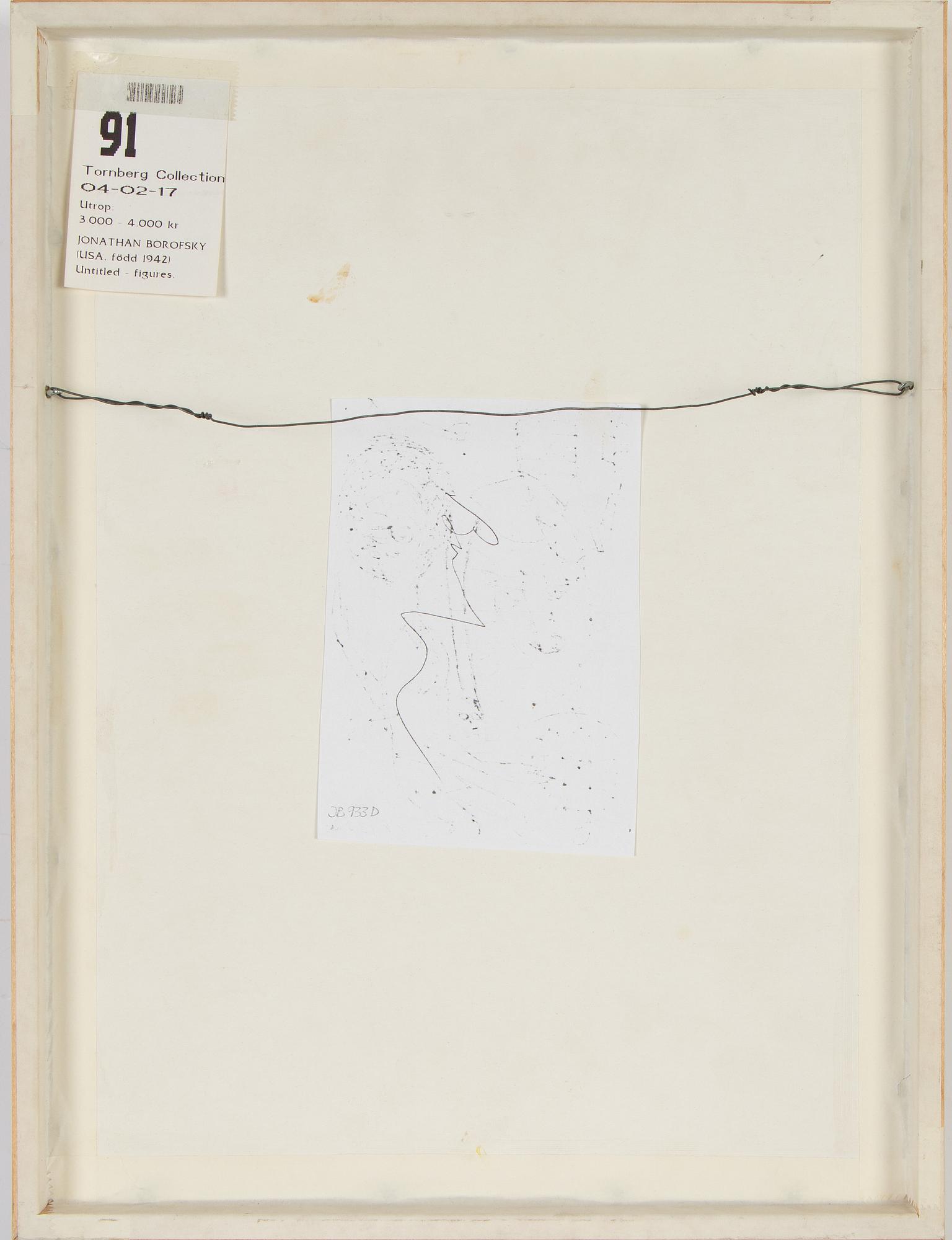Jonathan Borofsky, mixed media on paper, signed on label verso.