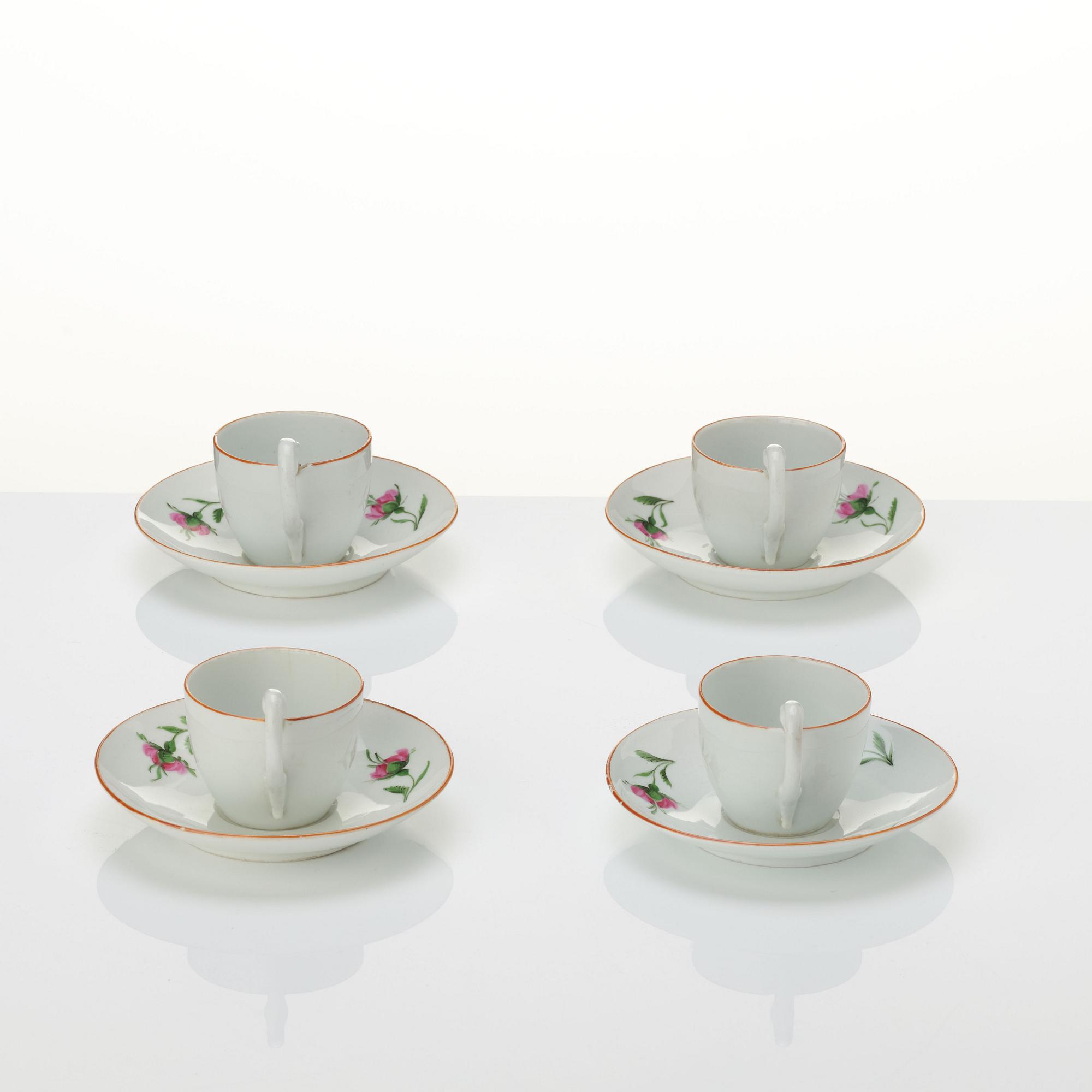 Meissen, Kaffekoppar med fat, fyra stycken, porslin, 1920-tal.