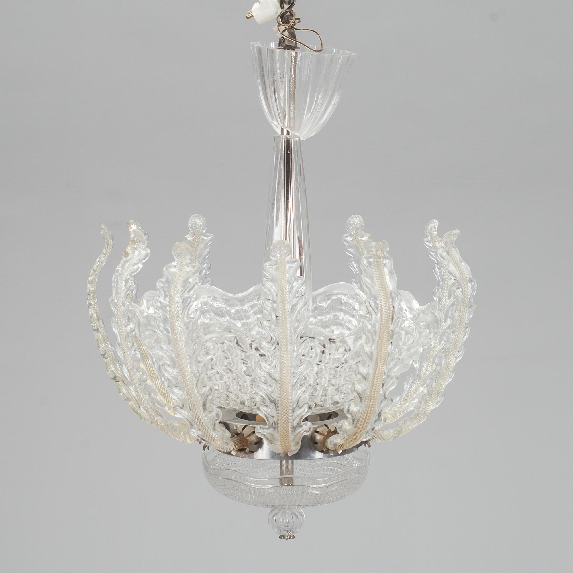 TAKLAMPA, glas, Orrefors, 1900-talets mitt.
