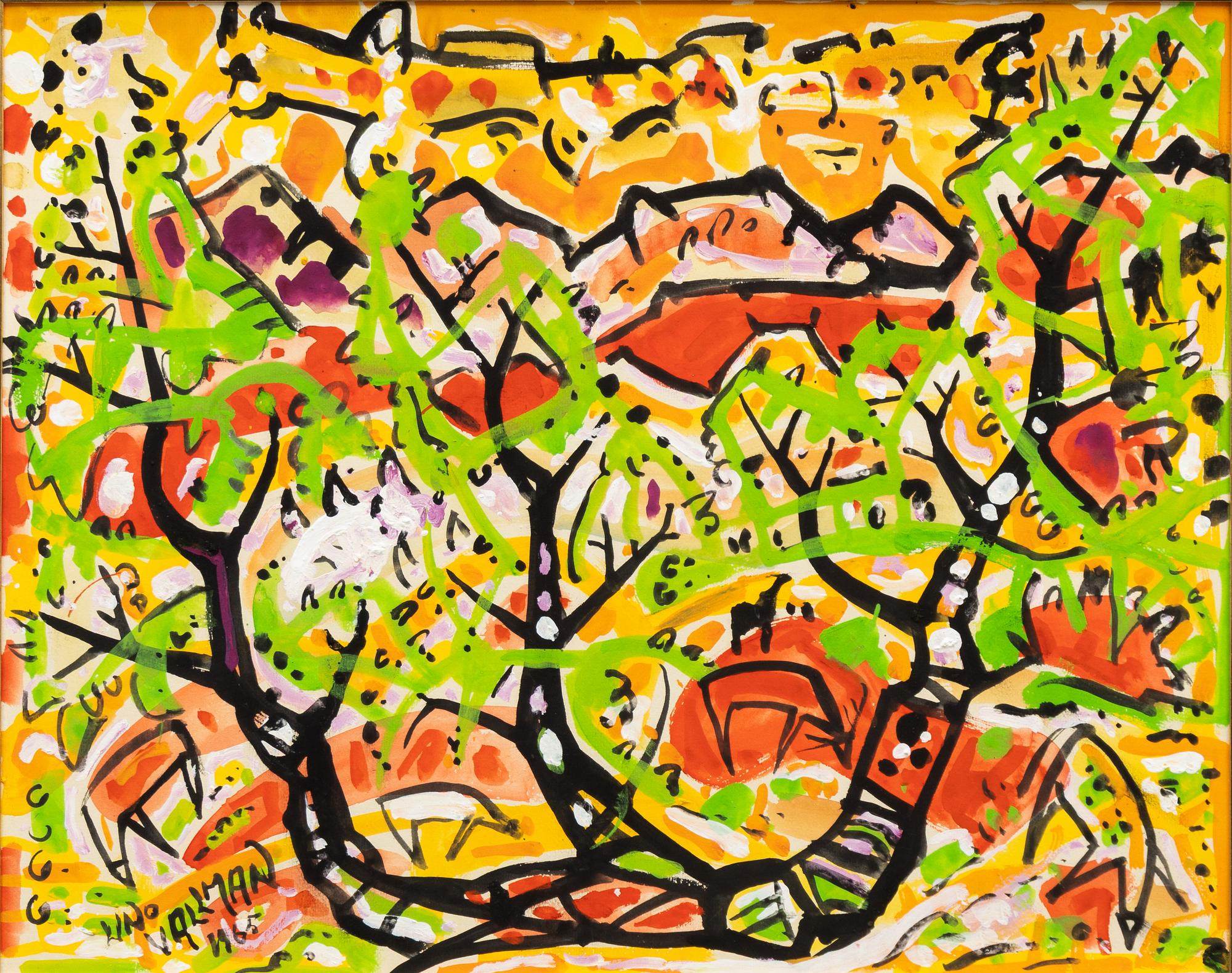 Uno Vallman, Landscape with trees in the foreground.