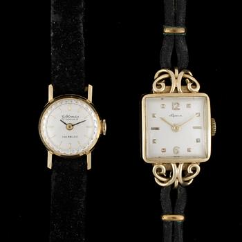 ARMBANDSUR, dam, 2st, 18k guld, omkring 190-talets mitt.