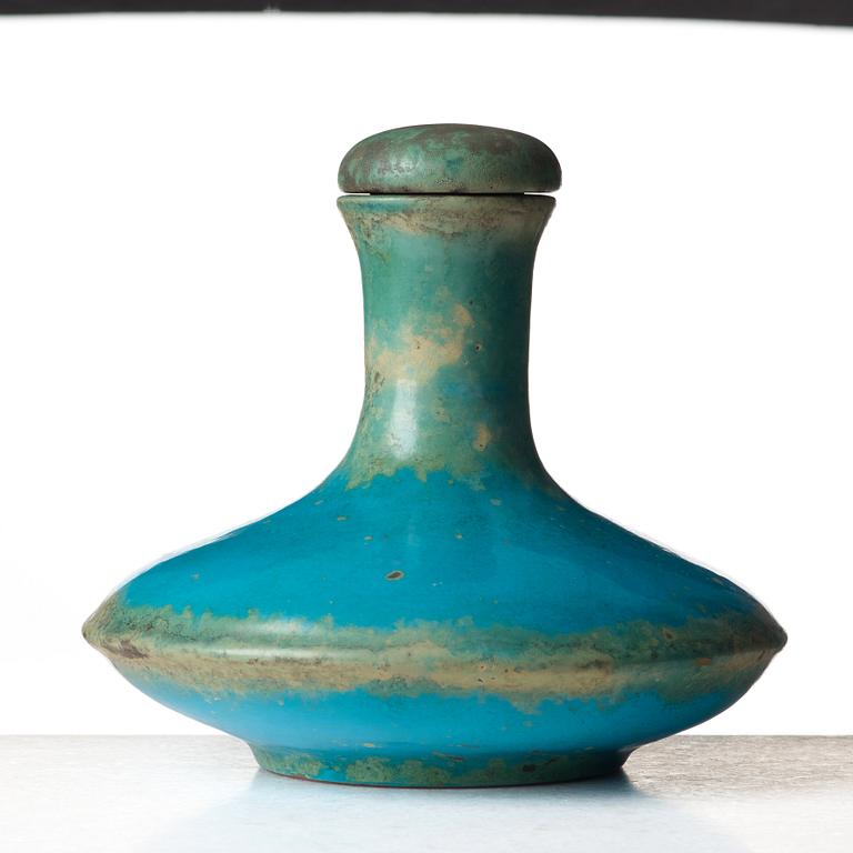 Hans Hedberg, a faience bottle with stopper, Biot, France.