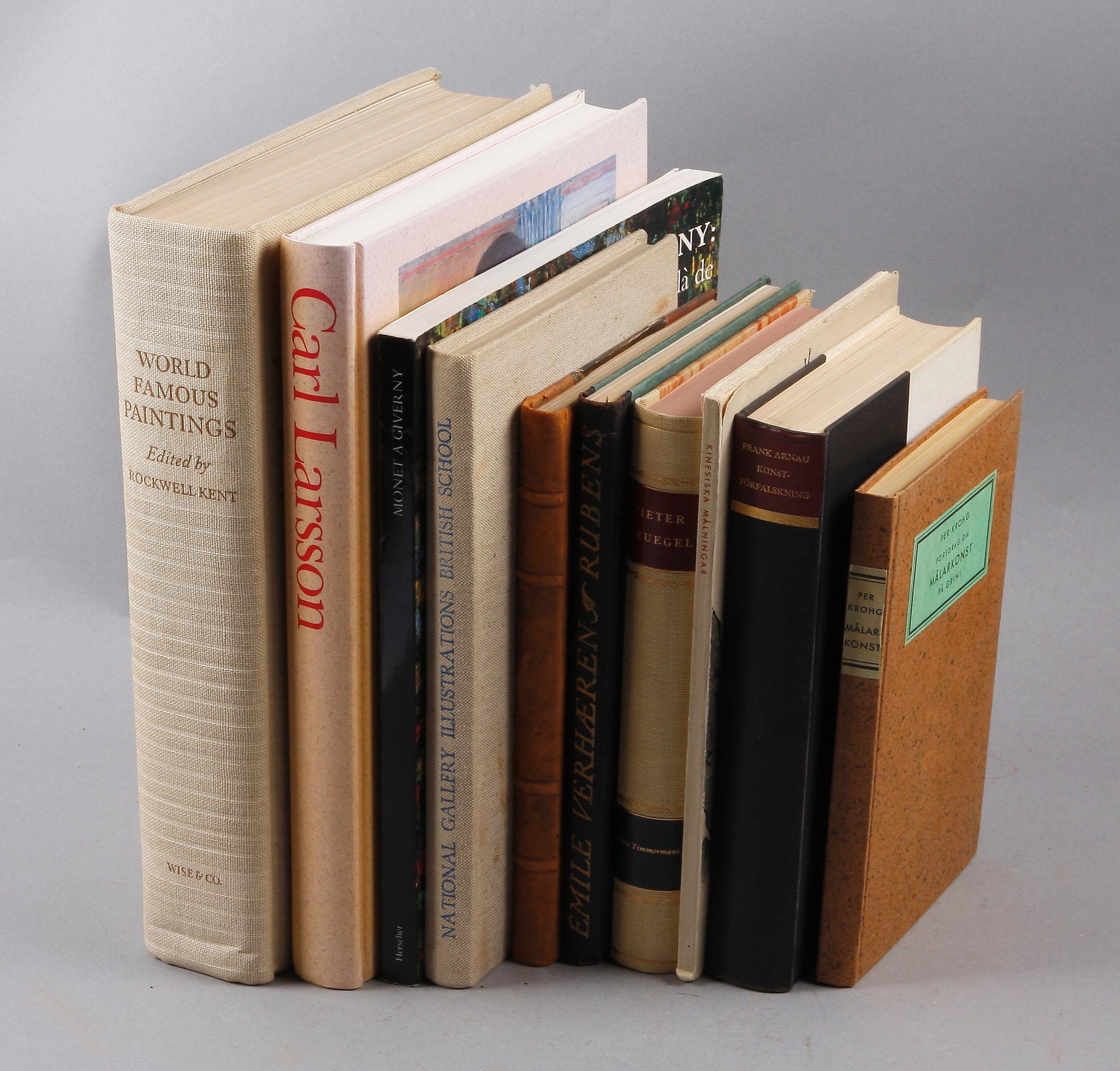 PARTI BÖCKER OCH HÄFTEN, 10 st, målerikonst, bla "Carl Larsson" Nationalmusei katalog 1992.