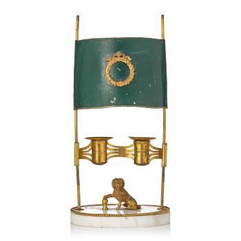 135. A late Gustavian gilt brass, marble and tole reading lamp, late 18th century.